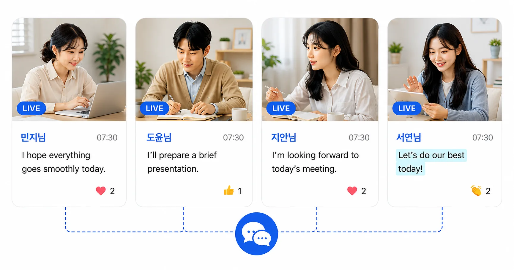 서로 다른 공간에서 함께 참여하는 영어방 멤버들